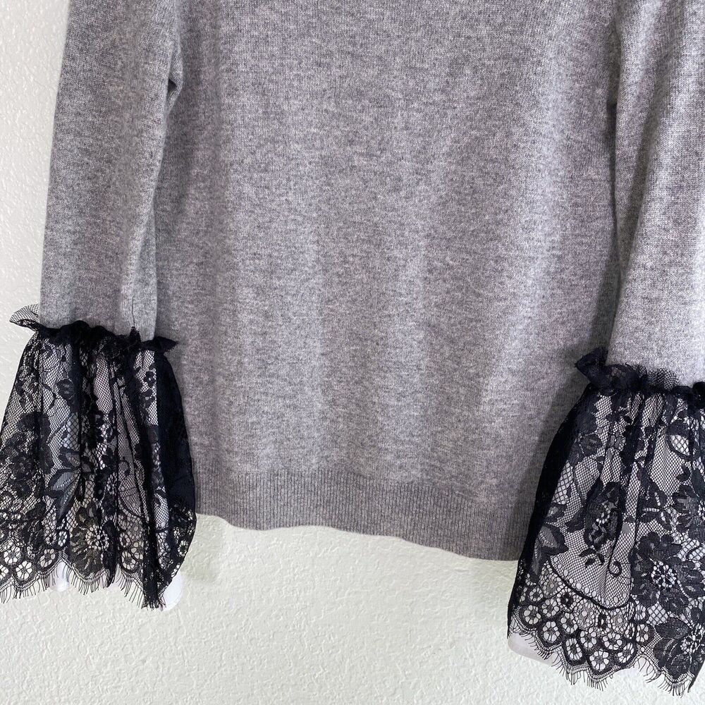 Marled Cashmere Sweater Womens Extra Small Lace Flare Cuff Gray Pullover Cozy - Picture 5 of 12